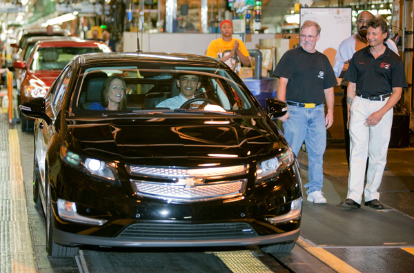 Le Pr�sident Barack OBAMA � bord de la Chevrolet Volt